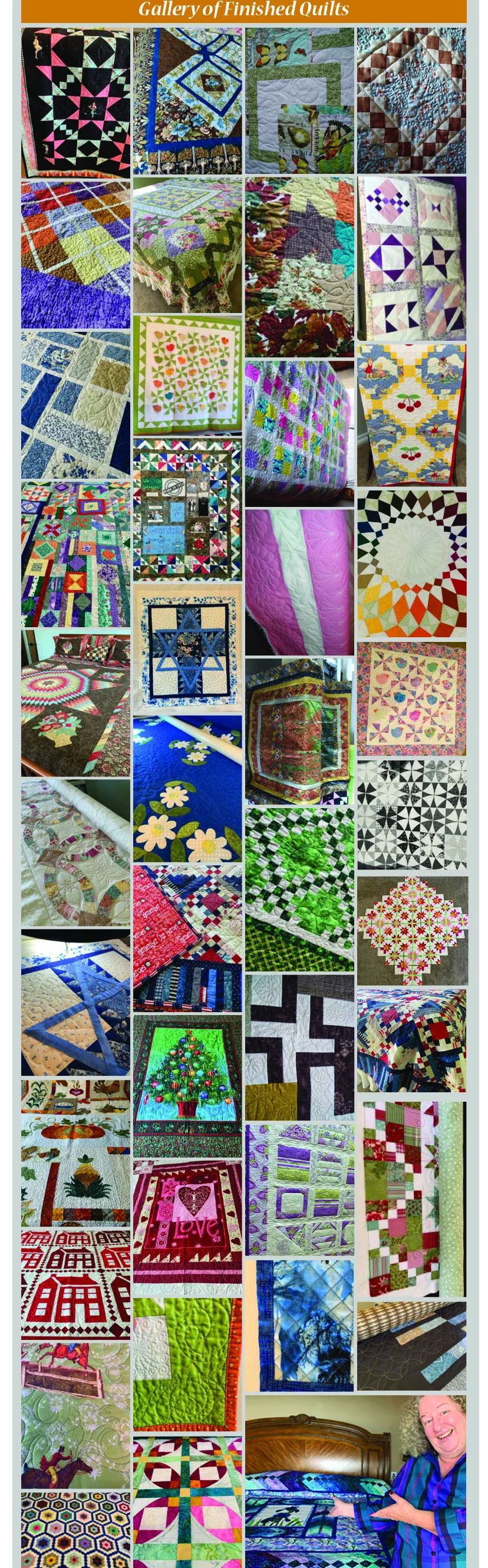 Collage of many finished quilts completed by A Quilt to Remember