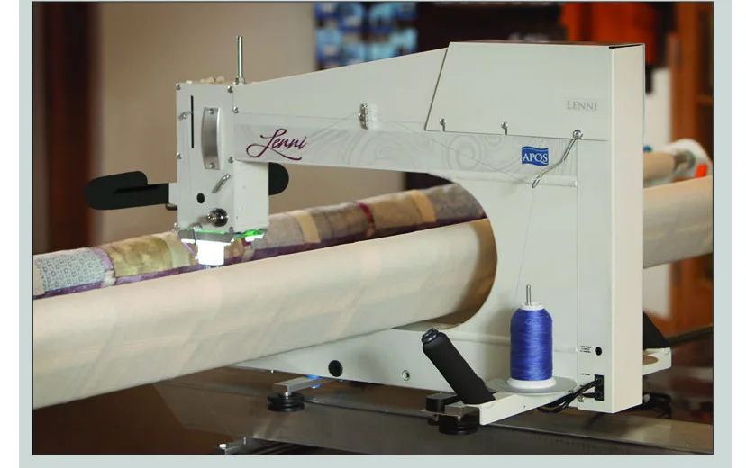 Close-up of the APQS Lenni long-arm quilting machine head